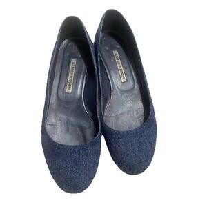 Manolo Blahnik TERE Jeans Flats Blue DENIM Navy Round Toe Shoes Size 41/10.5